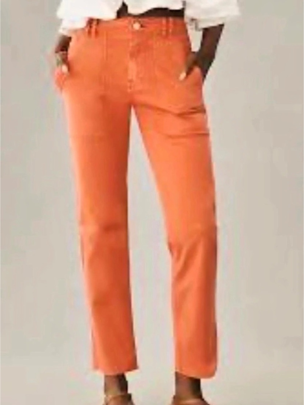 NWT Nili Lotan JENNA Cotton Pant Straight Leg Orange RAW HEM 11/88T